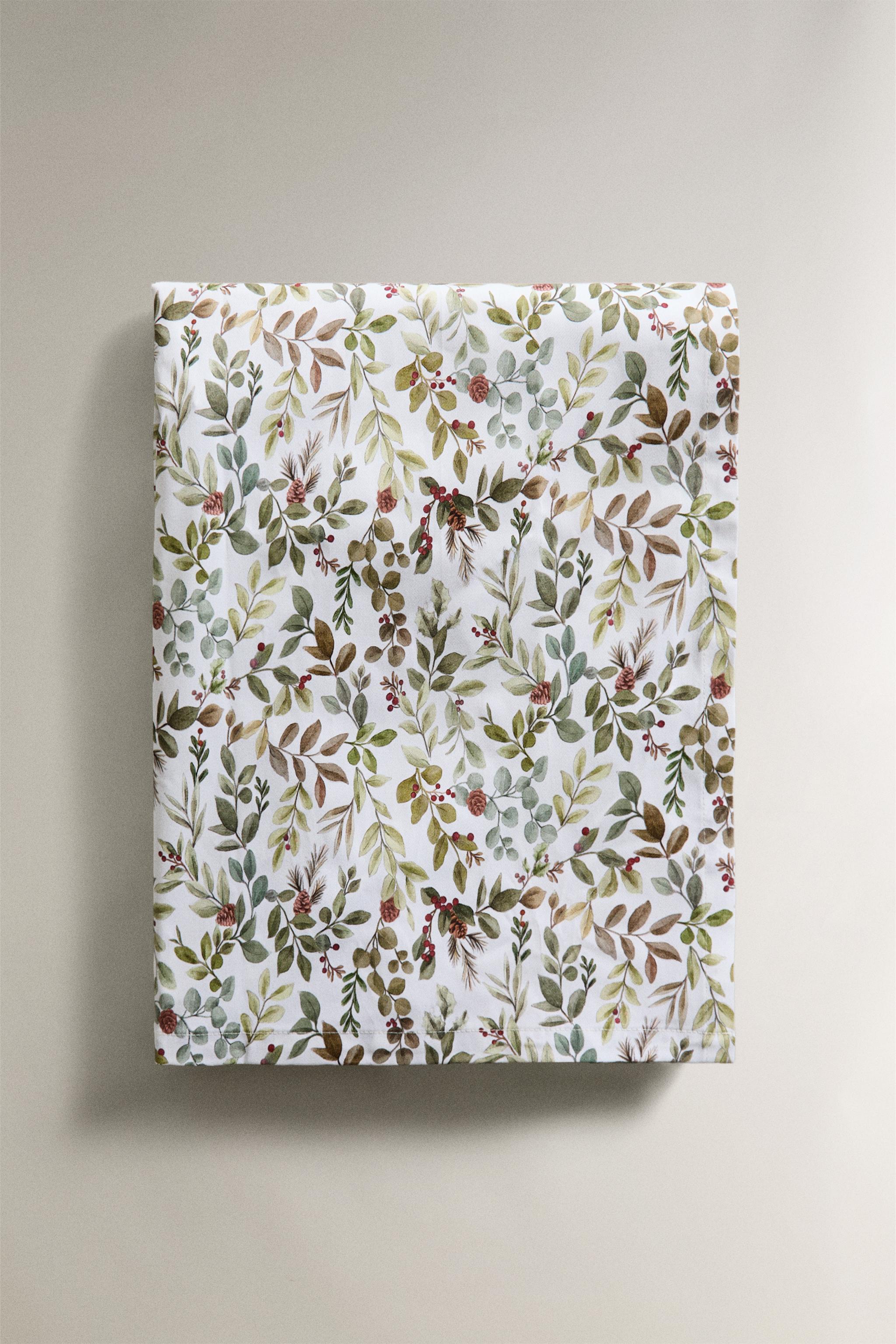 CHRISTMAS RESIN-COATED COTTON LEAVES TABLECLOTH